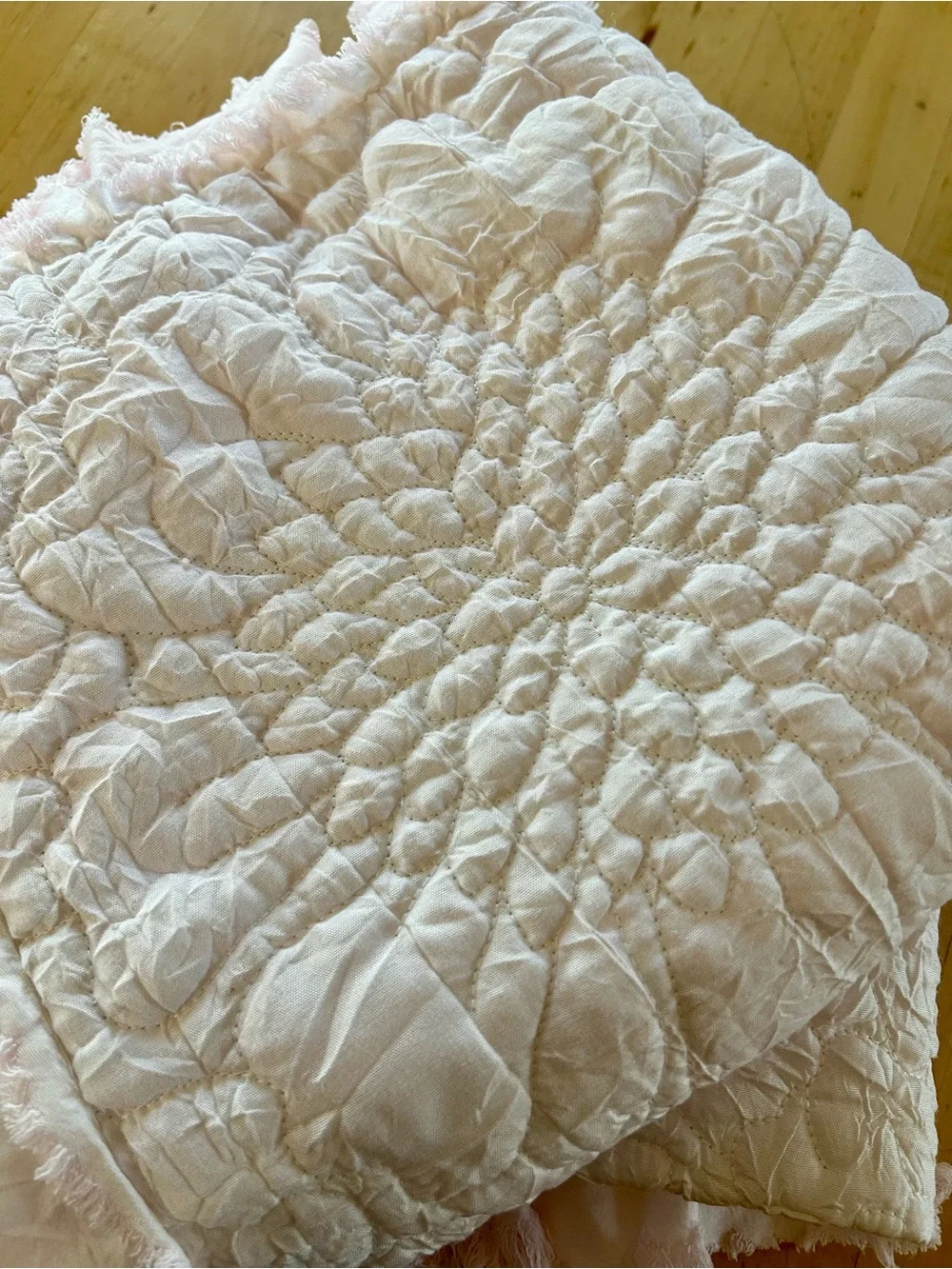 HORIMOTE HOME Light Pink King Quilt Pillow Shams Ruffle Fringe Set of 2 Pastel